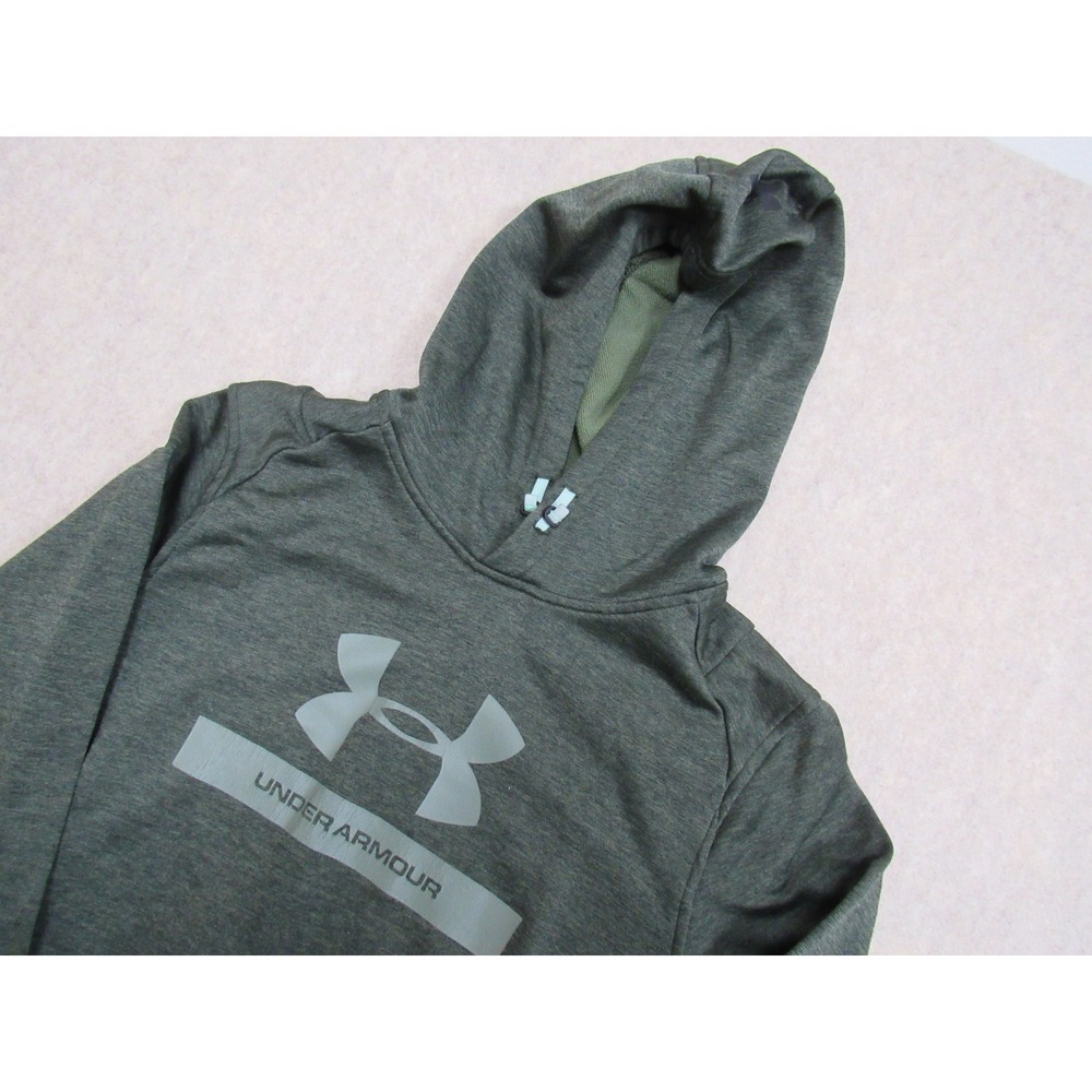 Under Armour Mens ColdGear Fitted Hoodie Green Heathered Logo Sweatshirt Medium
